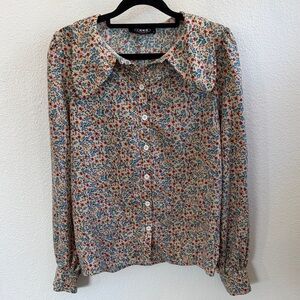 Cider Cream Floral Button-Down Blouse with Blue & Red Accents size L